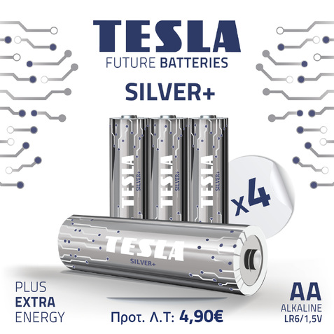 TESLA BATTERIES SILVER +AA (4pack)