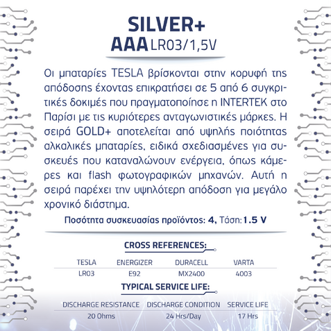 TESLA BATTERIES SILVER +AAA (4pack)