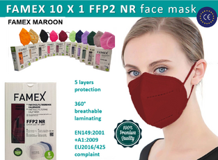 Σετ 10 τεμ FAMEX FFP2 MAROON – CE