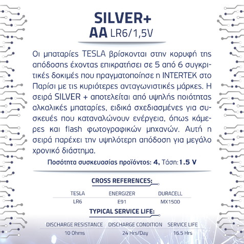 TESLA BATTERIES SILVER +AA (4pack)