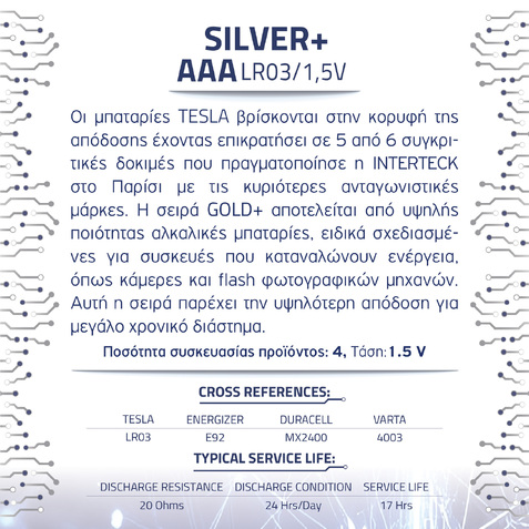 TESLA BATTERIES SILVER +AAA (4pack)
