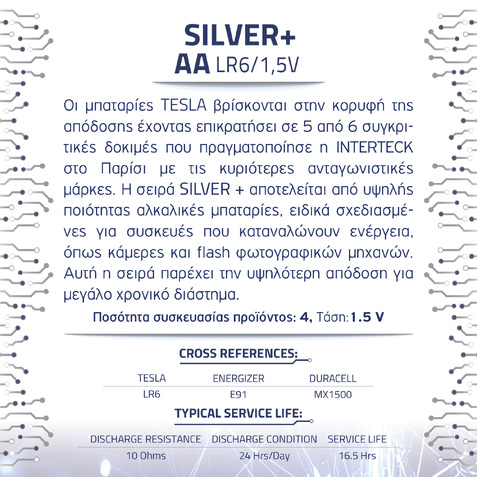 TESLA BATTERIES SILVER +AA (4pack)